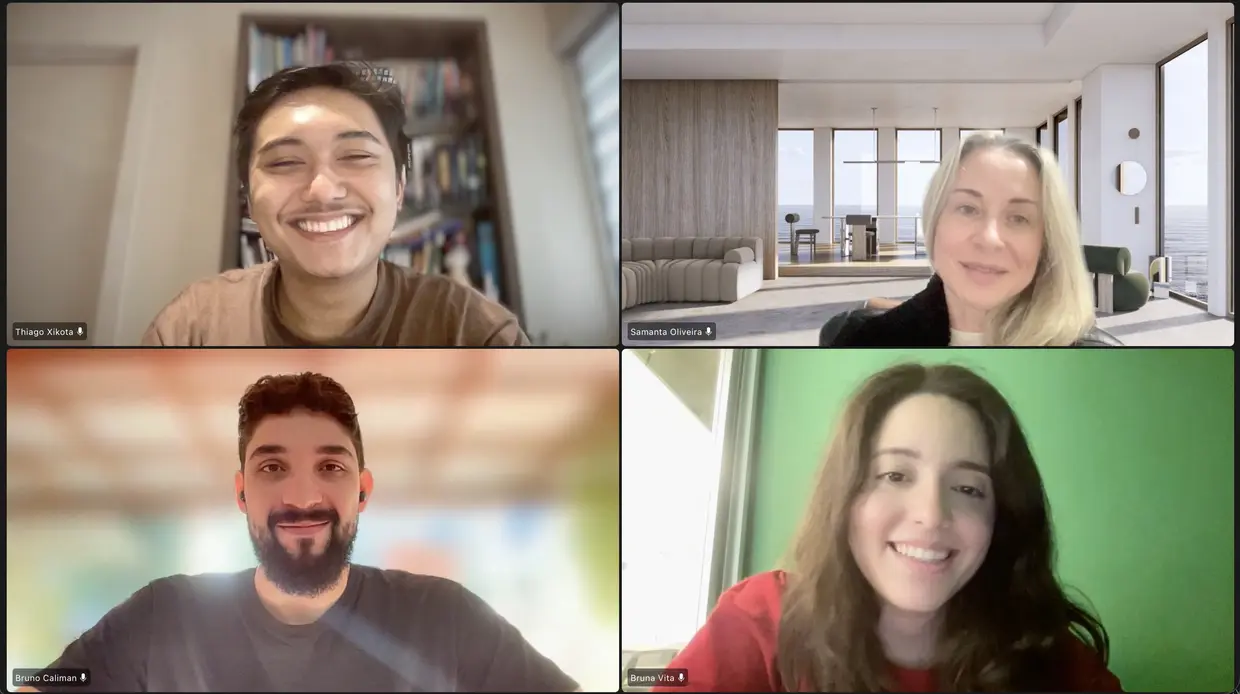 Mentoria em grupo por videochamada: Thiago Xikota, Samanta Oliveira, Bruno Caliman e Bruna Vita