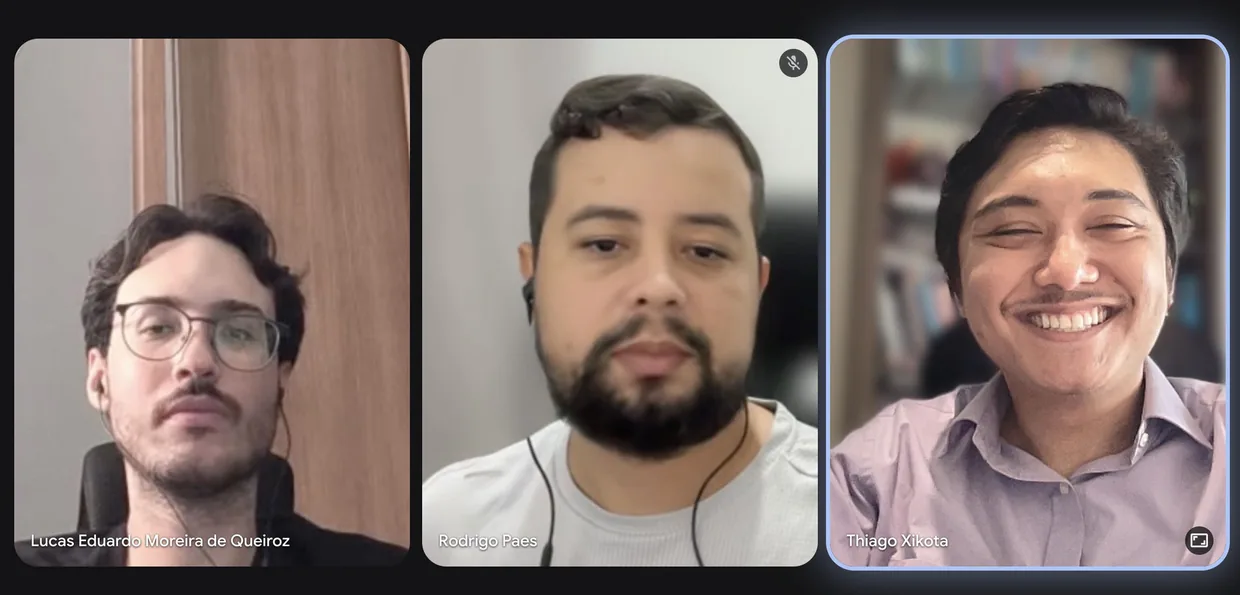Sessão de mentoria por videochamada: Lucas Eduardo, Rodrigo Paes e Thiago Xikota